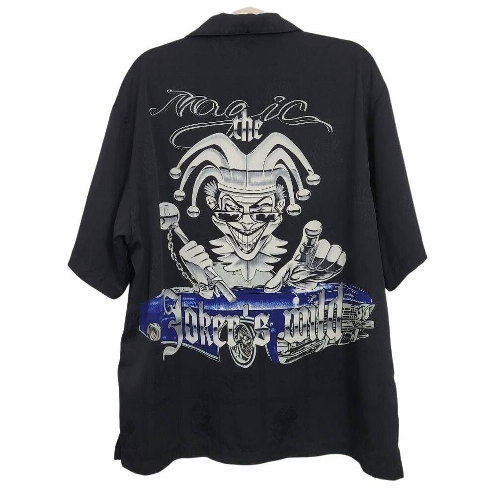 Vtg 90s Cruzin Low Joker's Wild Button Shirt Sz L Single Stitch Cholo‎ Low Rider